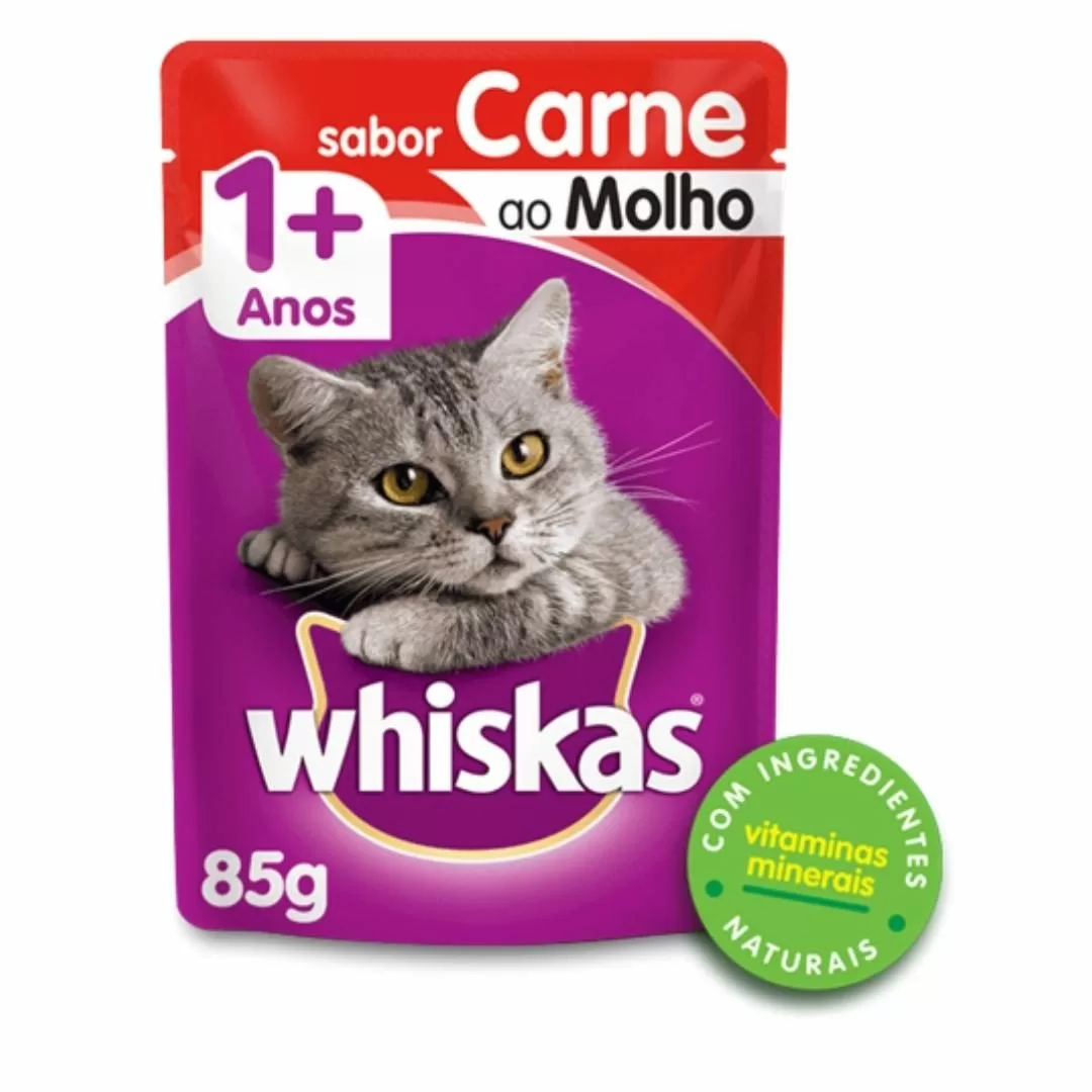 Sachê de Ração úmida para Gatos WHISKAS Adulto Sabor Carne ao Molho