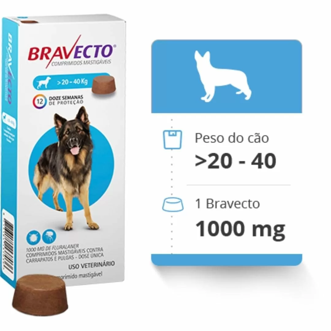 Antipulgas e Carrapatos Bravecto MSD para Cães de 20 a 40 kg