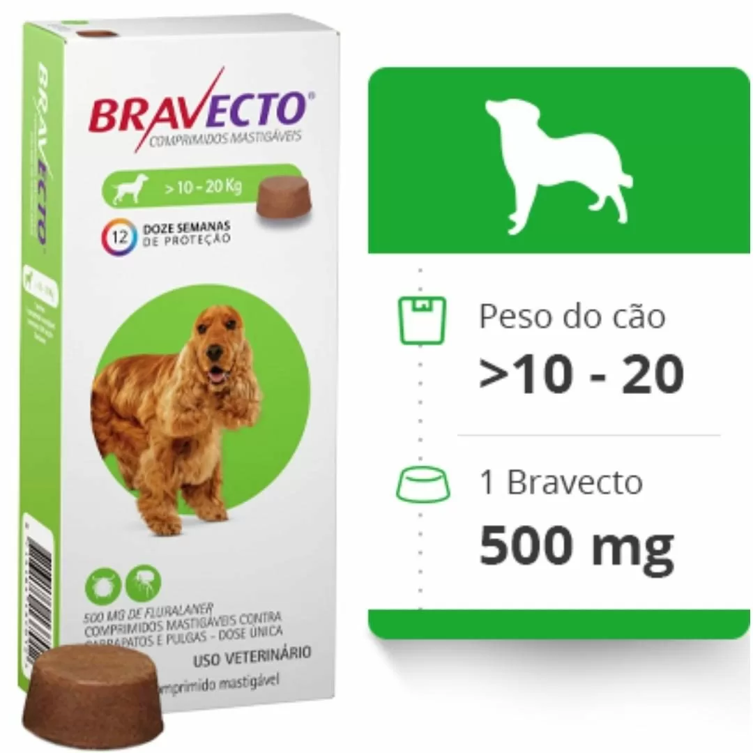 Antipulgas e Carrapatos Bravecto MSD para Cães de 10 a 20  kg