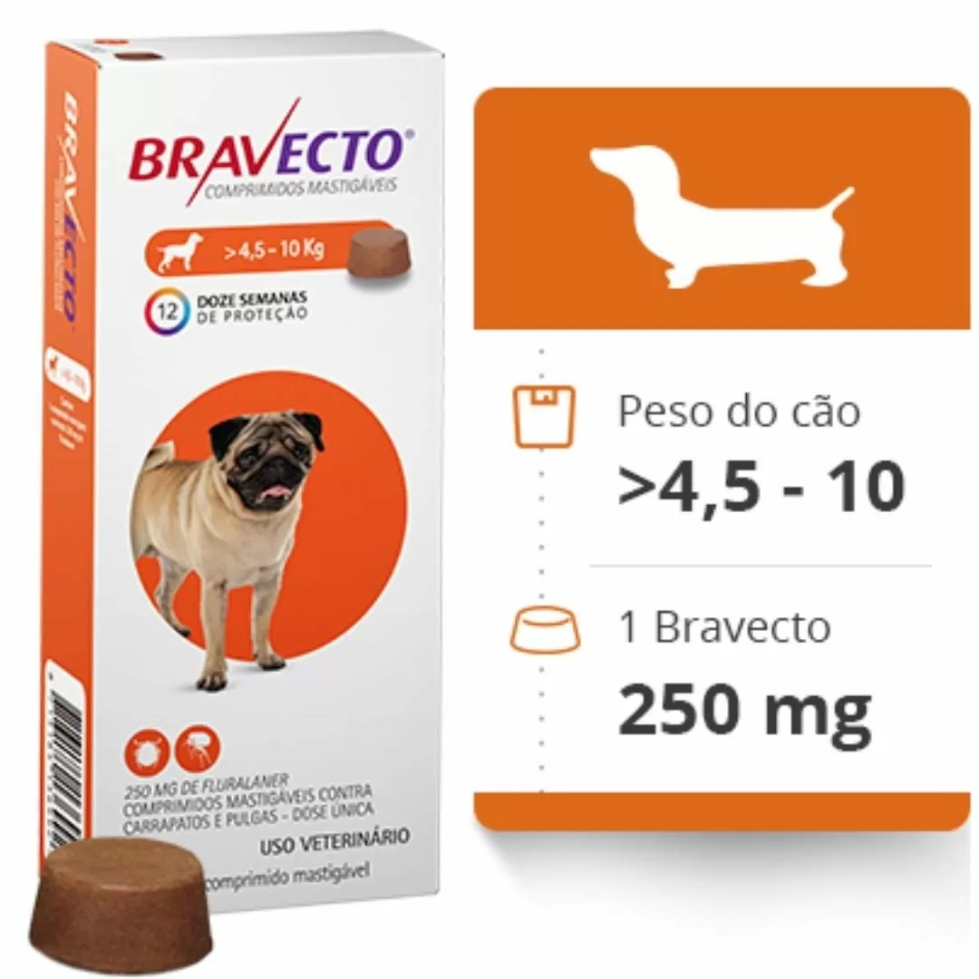 Antipulgas e Carrapatos Bravecto MSD para Cães de 4,5 a 10 kg