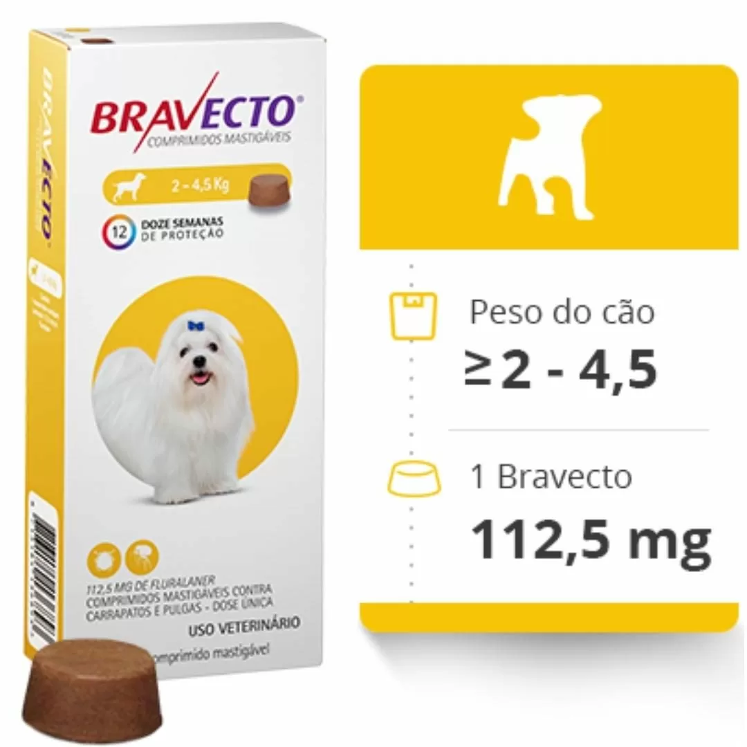 Antipulgas e Carrapatos Bravecto MSD para Cães de 2 a 4,5 kg