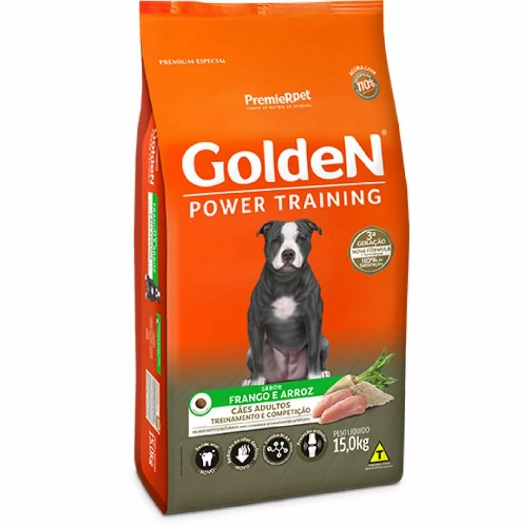 Golden Power Training para Cães Adultos Sabor Frango e Arroz – 15kg